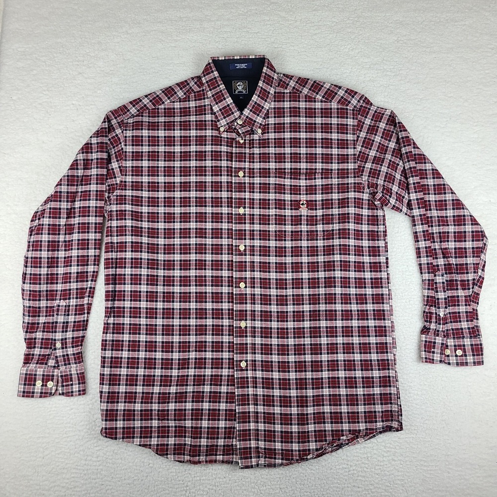 Cinch Shirt Mens XL Blue Red Plaid 100% Cotton Dress Button Down‎